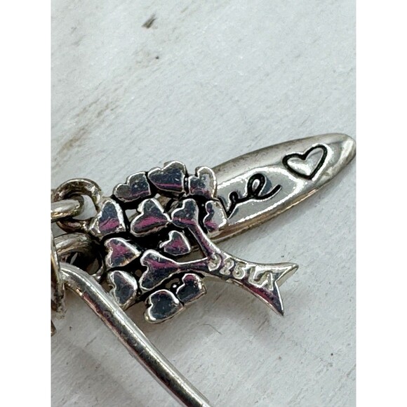 Sterling Silver Dainty Bangle Bracelet With Love And Tree Charms Hook Closure - Picture 6 of 8